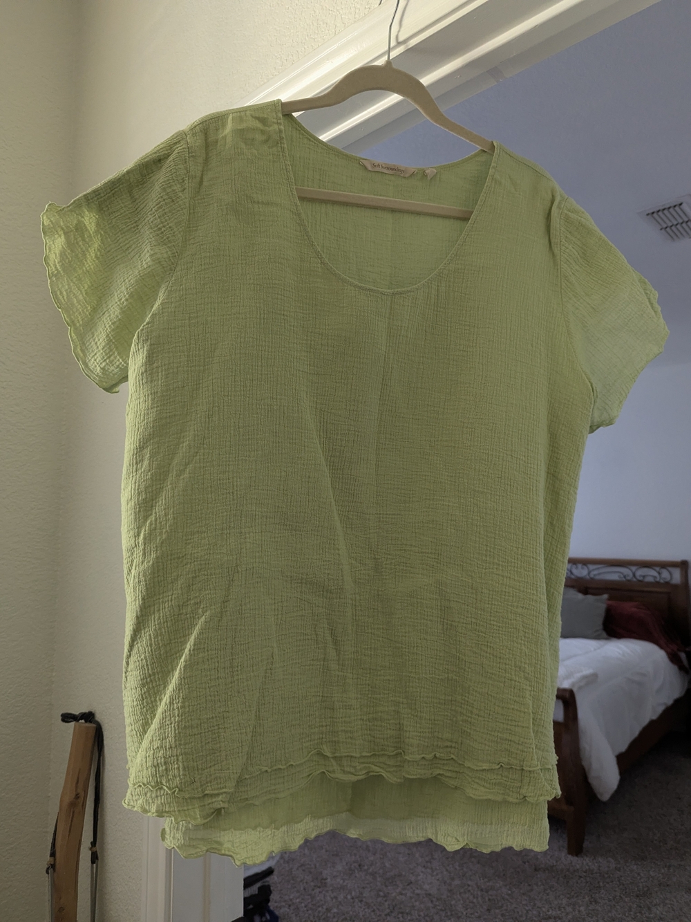 Soft Surroundings Light Green Short Sleeve Scoop Neck Women's Top